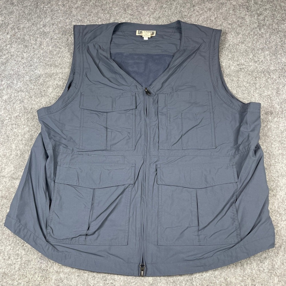 Duluth Trading Co Vest Mens Large Gray Fishing Ripstop Multi-Pocket Utility
